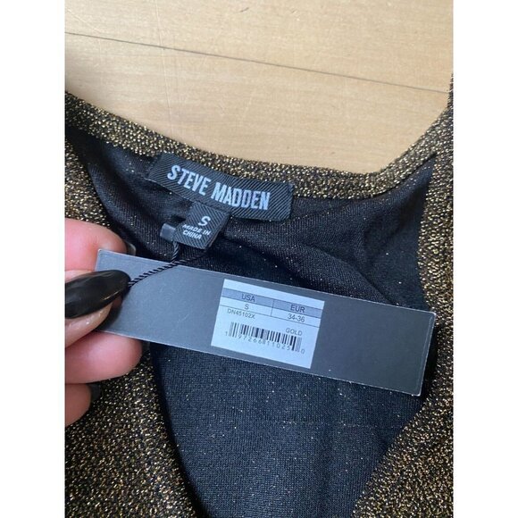 Steve Madden BNWT womens gold glitter faux wrap bodysuit sz small long sleeve - Picture 4 of 8